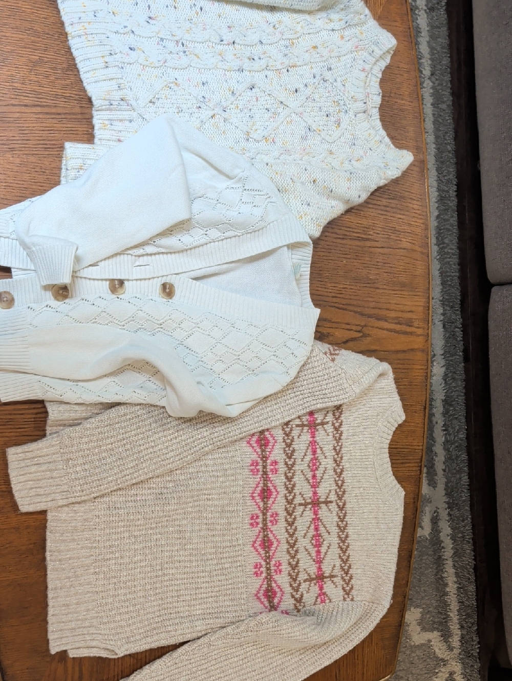 3 Sweaters sugar & jade, Oshkosh Cream Knit Sweater with Pink Stripe Detail